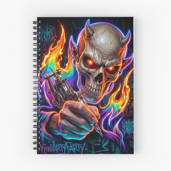 Item preview, Fiery Skull Holding Tattoo Machine designed and sold by kiwiartyfarty.