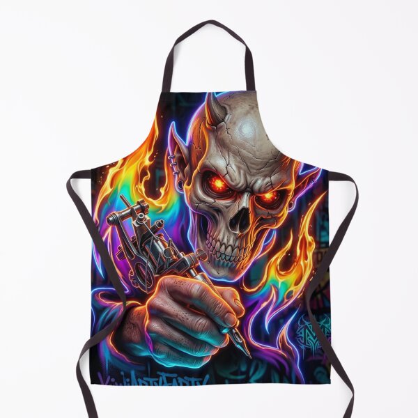 Item preview, Fiery Skull Holding Tattoo Machine designed and sold by kiwiartyfarty.