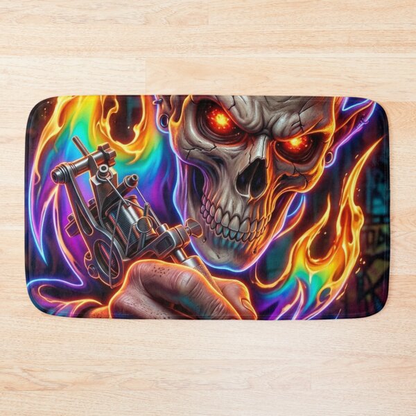 Item preview, Fiery Skull Holding Tattoo Machine designed and sold by kiwiartyfarty.