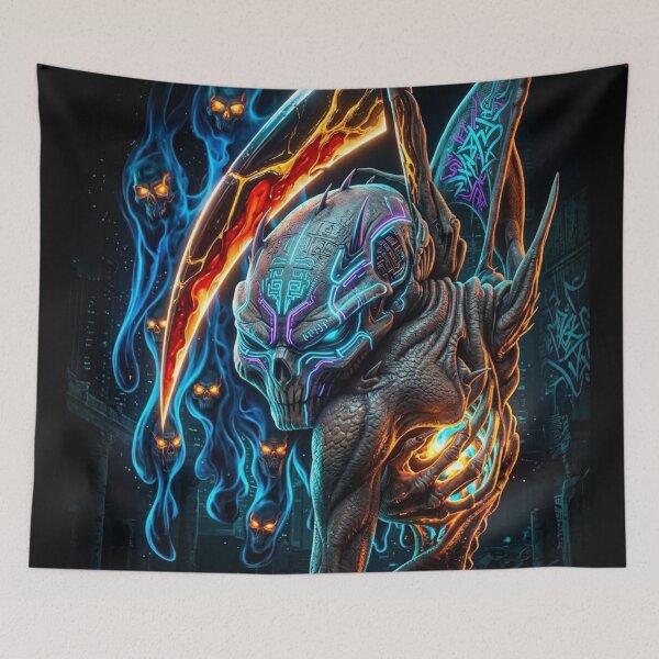Item preview, Futuristic Neon Alien Warrior designed and sold by kiwiartyfarty.
