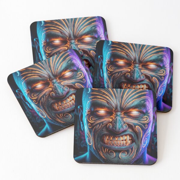 Item preview, Futuristic Neon Maori Tribal Face designed and sold by kiwiartyfarty.