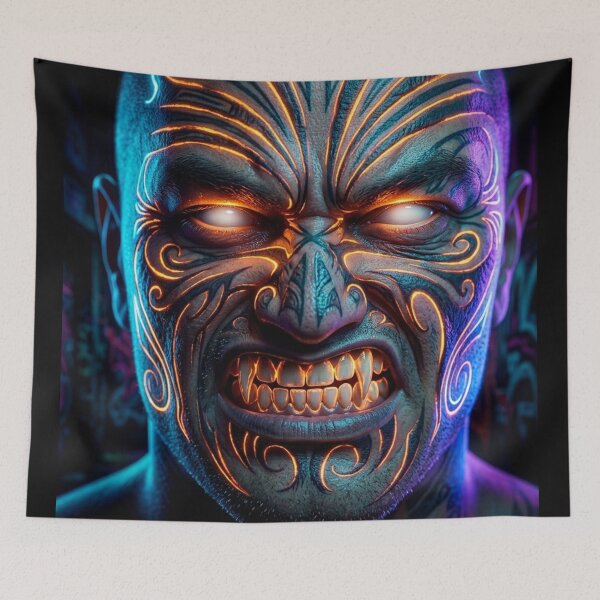 Item preview, Futuristic Neon Maori Tribal Face designed and sold by kiwiartyfarty.
