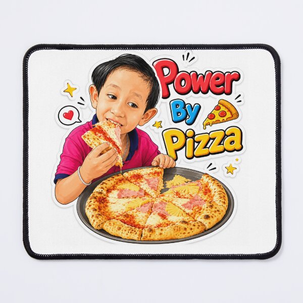 Item preview, Power By Pizza, Cute Cartoon Boy Cheesy Pizza Lover Sticker designed and sold by BlossoraStudio.