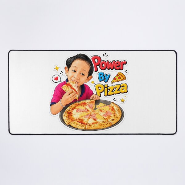 Item preview, Power By Pizza, Cute Cartoon Boy Cheesy Pizza Lover Sticker designed and sold by BlossoraStudio.