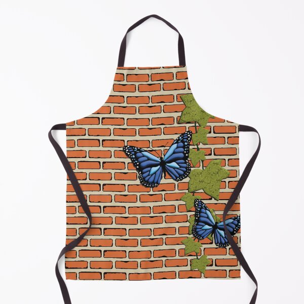 Item preview, Orange brick wall texture pattern with an ivy and blue butterflies designed and sold by Martapp.
