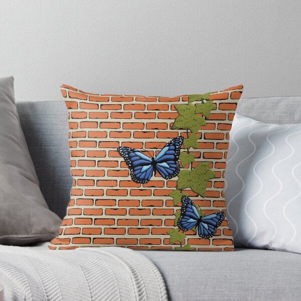Item preview, Orange brick wall texture pattern with an ivy and blue butterflies designed and sold by Martapp.