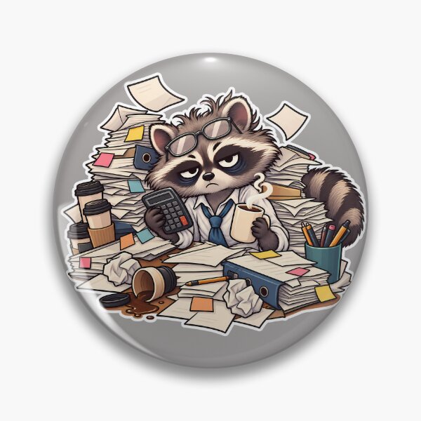 Item preview, Funny tired raccoon accountant sticker working at office desk with piles of papers and coffee designed and sold by aleano2026.