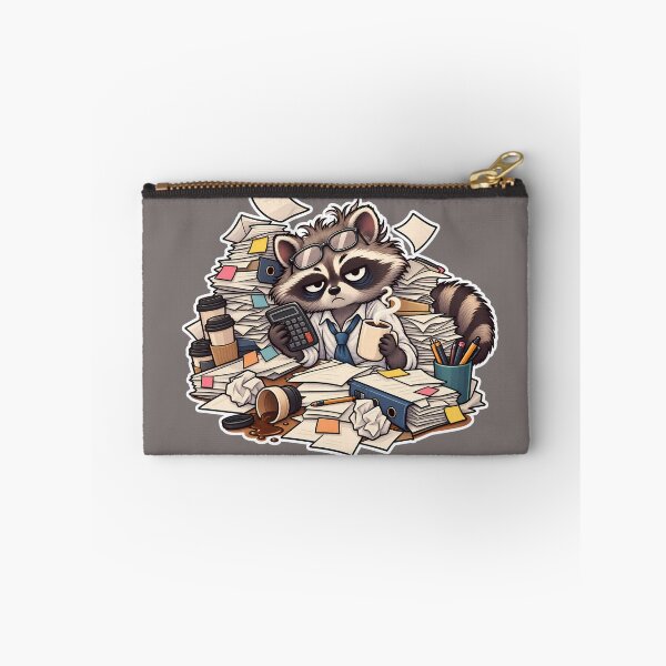 Item preview, Funny tired raccoon accountant sticker working at office desk with piles of papers and coffee designed and sold by aleano2026.