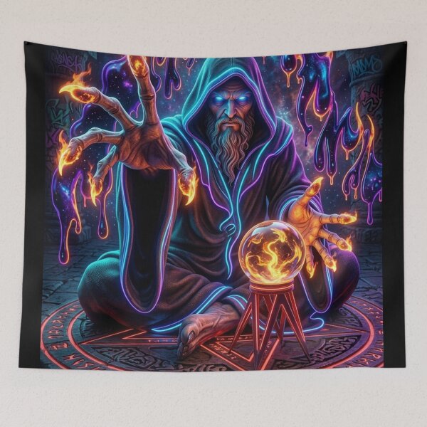 Item preview, Mystical Sorcerer with Flaming Orbs designed and sold by kiwiartyfarty.
