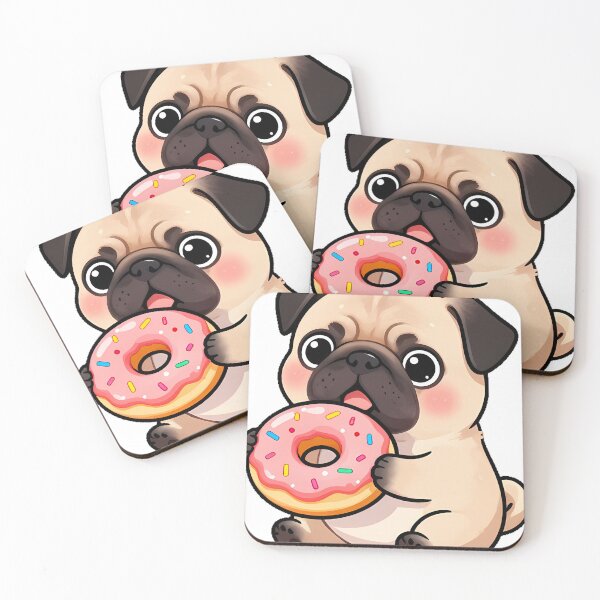Item preview, Cute Chubby Pug Puppy with Frosted Donut Icon designed and sold by pumsquare.