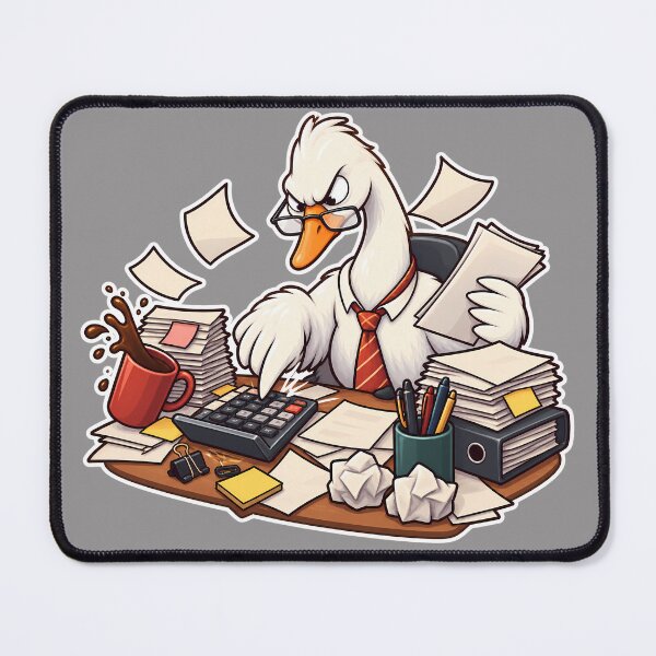 Item preview, Angry goose accountant sticker working at office desk with calculator and flying papers designed and sold by aleano2026.