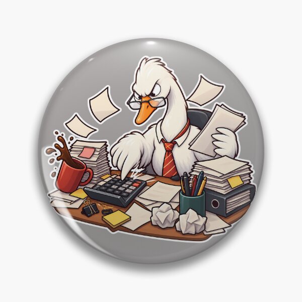 Item preview,  Angry goose accountant sticker working at office desk with calculator and flying papers designed and sold by aleano2026.