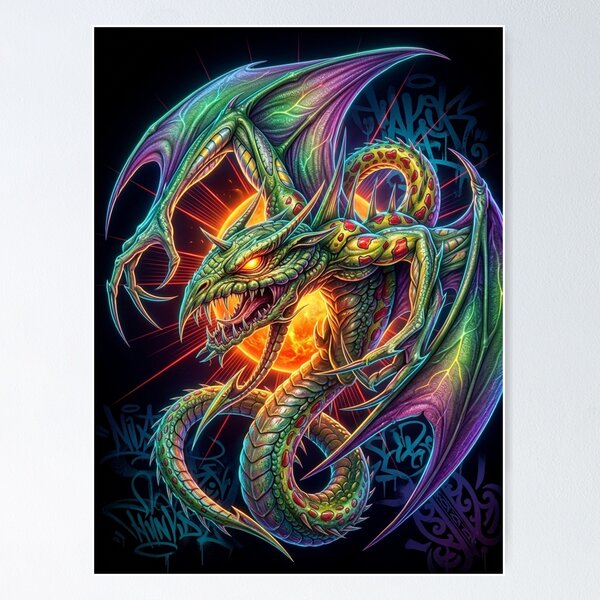 Item preview, Vivid Dragon with Fiery Background designed and sold by kiwiartyfarty.