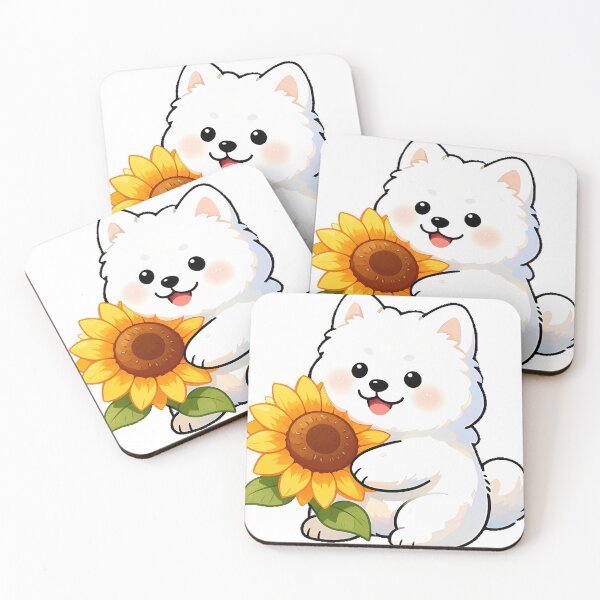 Item preview, Cute Smiling Samoyed Cloud Puppy with Sunflower Icon designed and sold by pumsquare.