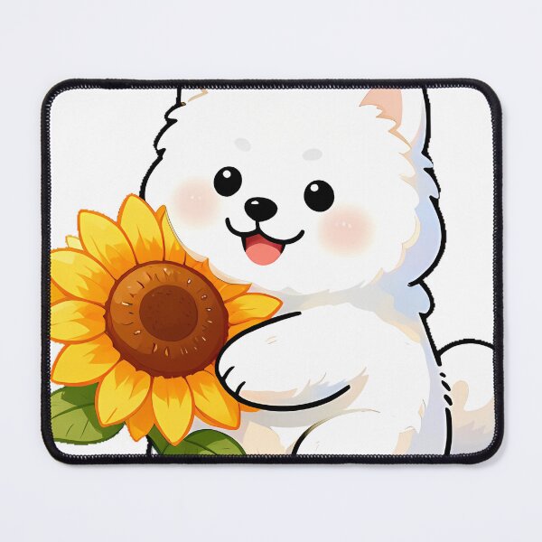 Item preview, Cute Smiling Samoyed Cloud Puppy with Sunflower Icon designed and sold by pumsquare.