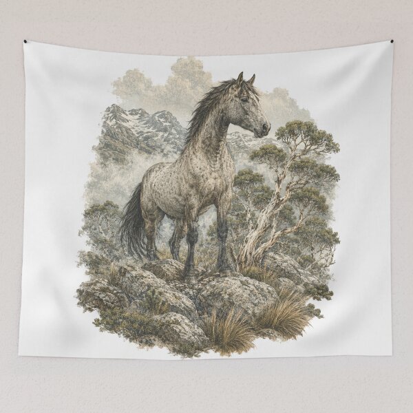 Item preview, Australian Brumby Horse Snowy Mountains Wild Kosciuszko National Park Art designed and sold by Yellowriversss.