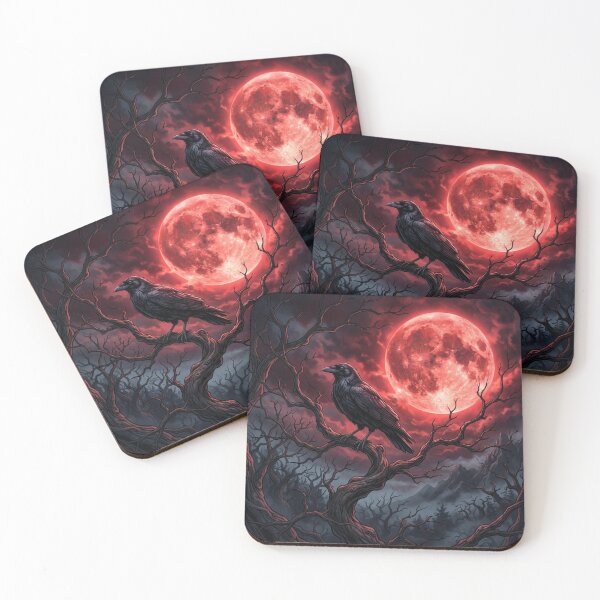 Item preview, a raven perched illuminated by a red moon designed and sold by Marie Colençon.