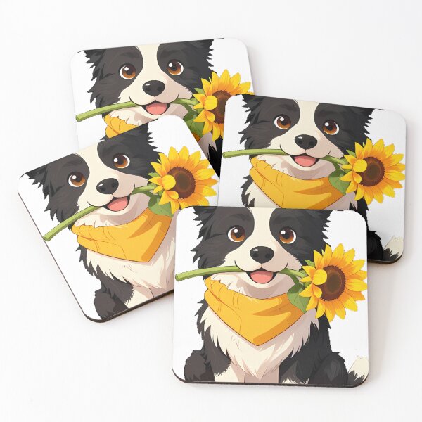Item preview, Cute Border Collie Puppy with Yellow Scarf and Sunflower Icon designed and sold by pumsquare.