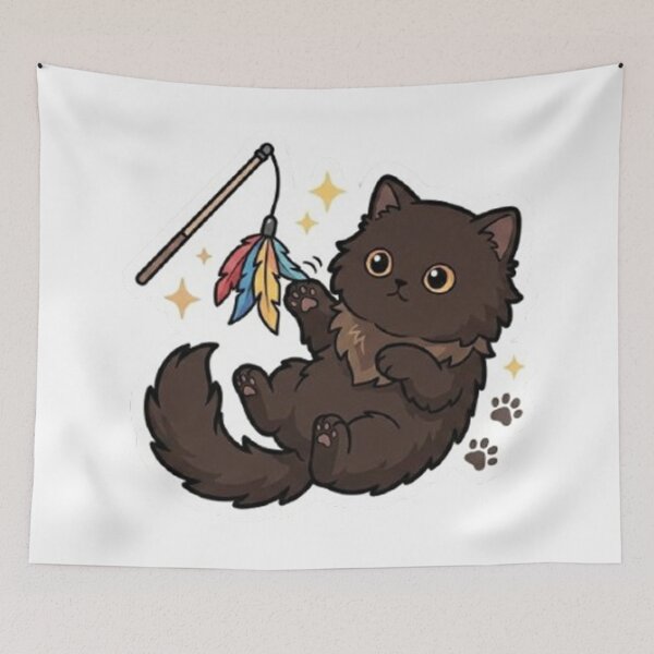 Item preview, Cute Playful Fluffy Black Cat Feather Toy designed and sold by PetalsPaws.