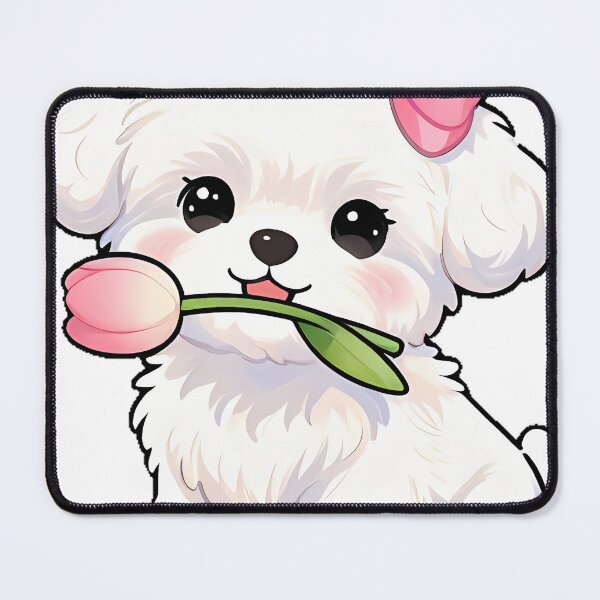 Item preview, Cute Fluffy White Maltese Puppy with Pink Tulip Icon designed and sold by pumsquare.