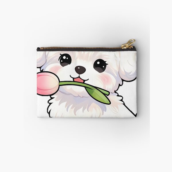 Item preview, Cute Fluffy White Maltese Puppy with Pink Tulip Icon designed and sold by pumsquare.