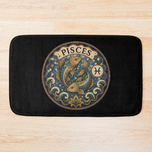 Item preview, Pisces Zodiac Mosaic Emblem With Two Fish Astrology Symbol, Ornate Blue And Gold Tile Art designed and sold by portokalis.