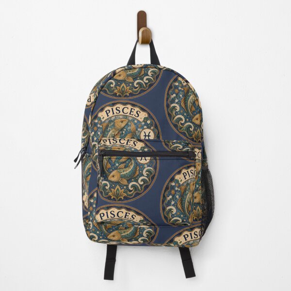 Item preview, Pisces Zodiac Mosaic Emblem With Two Fish Astrology Symbol, Ornate Blue And Gold Tile Art designed and sold by portokalis.