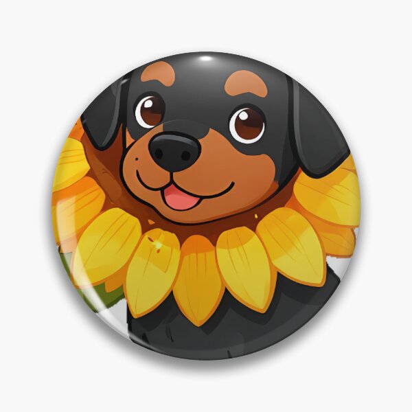 Item preview, Cute Doberman Puppy with Sunflower Icon designed and sold by pumsquare.