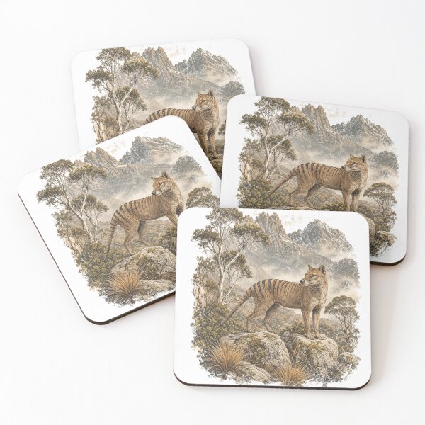 Item preview, Tasmanian Tiger Thylacine Extinct Cradle Mountain Tasmania Vintage Tassie Tiger Art designed and sold by Yellowriversss.