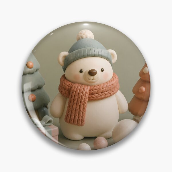 Item preview, Cute Christmas polar bear figurine in knitted hat and scarf with clay Christmas trees and gifts designed and sold by aleano2026.