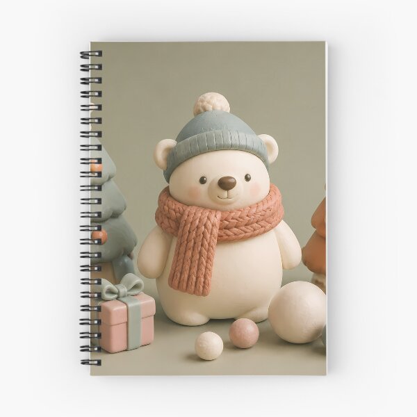 Item preview, Cute Christmas polar bear figurine in knitted hat and scarf with clay Christmas trees and gifts designed and sold by aleano2026.