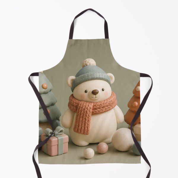 Item preview, Cute Christmas polar bear figurine in knitted hat and scarf with clay Christmas trees and gifts designed and sold by aleano2026.