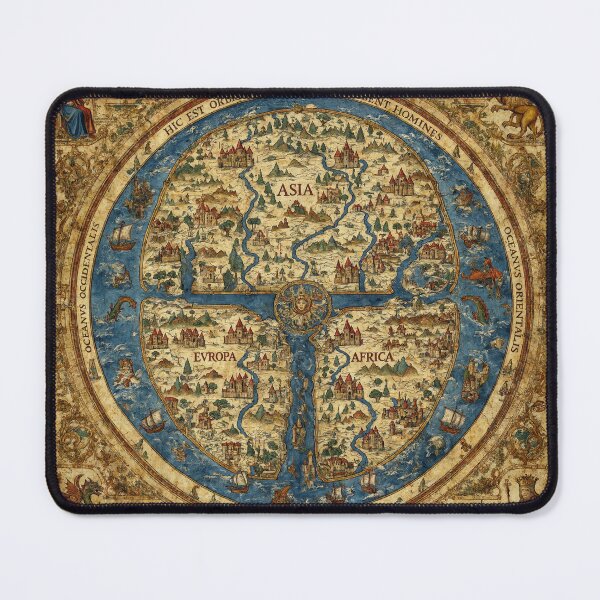 Item preview,  Beautiful Medieval mappe of the worlde vintage map of the world classical cartography rare design designed and sold by Vintage Designs +.