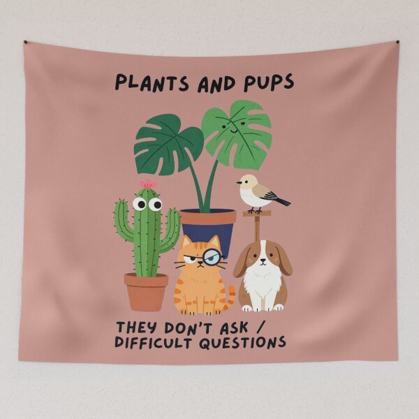 Item preview, Plants And Pups They Don't Ask Difficult Questions Cute Houseplant & Pet Lover Illustration designed and sold by BLUESKY11a.