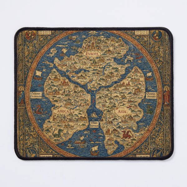 Item preview, Beautiful Medieval mappe of the worlde vintage map of the world classical cartography rare design designed and sold by Vintage Designs +.