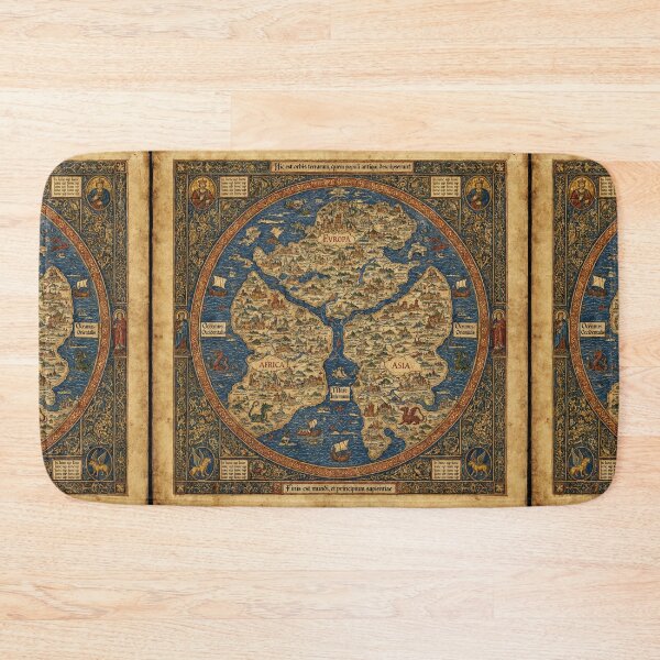 Item preview, Beautiful Medieval mappe of the worlde vintage map of the world classical cartography rare design designed and sold by Vintage Designs +.