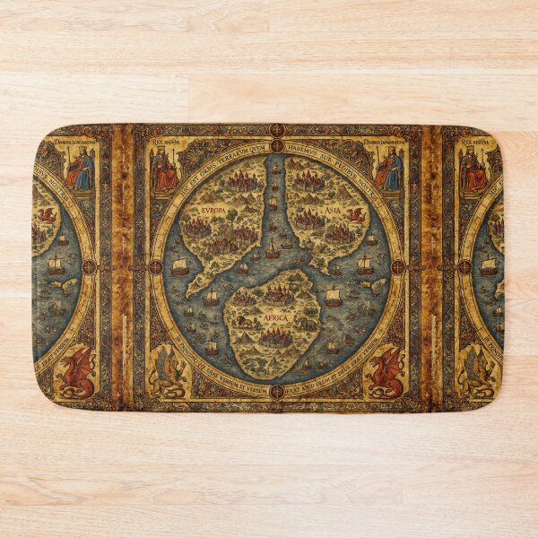 Item preview, Beautiful Medieval mappe of the worlde vintage map of the world classical cartography rare design designed and sold by Vintage Designs +.