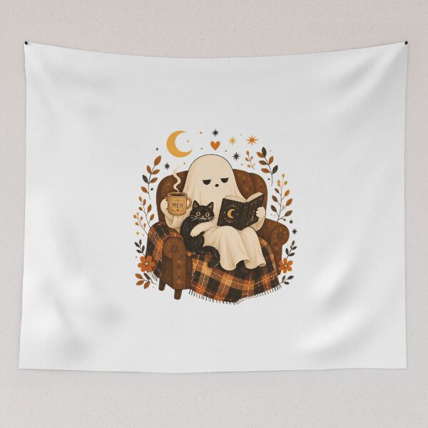 Item preview, Grumpy Ghost Cat Coffee Meh Halloween Spooky Season designed and sold by felixpalette.