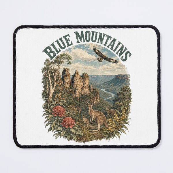 Item preview, Blue Mountains Australia Three Sisters Vintage National Park Art Kangaroo Souvenir designed and sold by Yellowriversss.