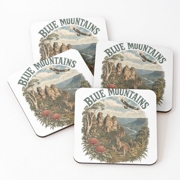 Item preview, Blue Mountains Australia Three Sisters Vintage National Park Art Kangaroo Souvenir designed and sold by Yellowriversss.