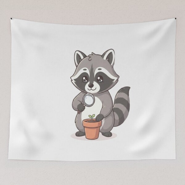Item preview, Cute Raccoon Inspecting Plant Sprout designed and sold by Ella_Sketch.