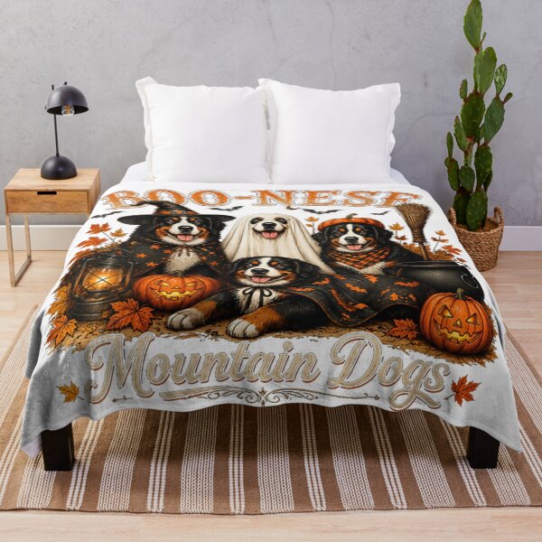 Item preview, Women's Boo-Nese Mountain Dogs Halloween Pumpkin Witch Spooky Dog V-Neck designed and sold by Gargamal.