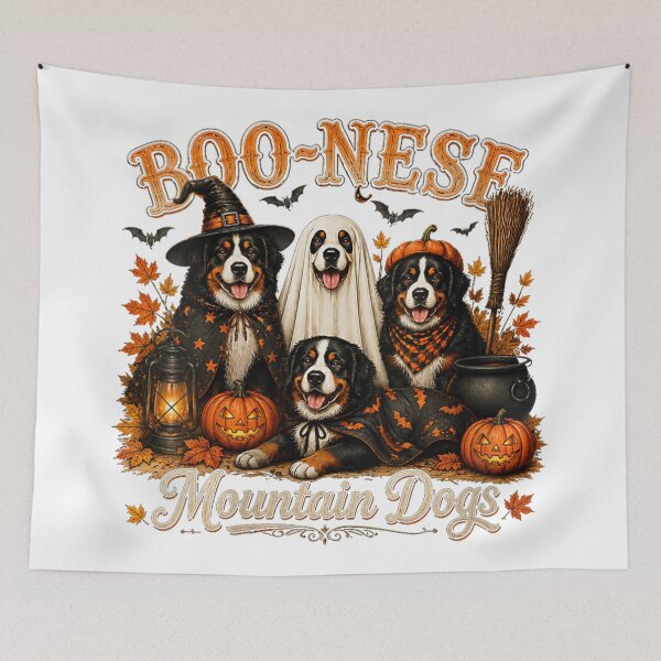 Item preview, Women's Boo-Nese Mountain Dogs Halloween Pumpkin Witch Spooky Dog V-Neck designed and sold by Gargamal.