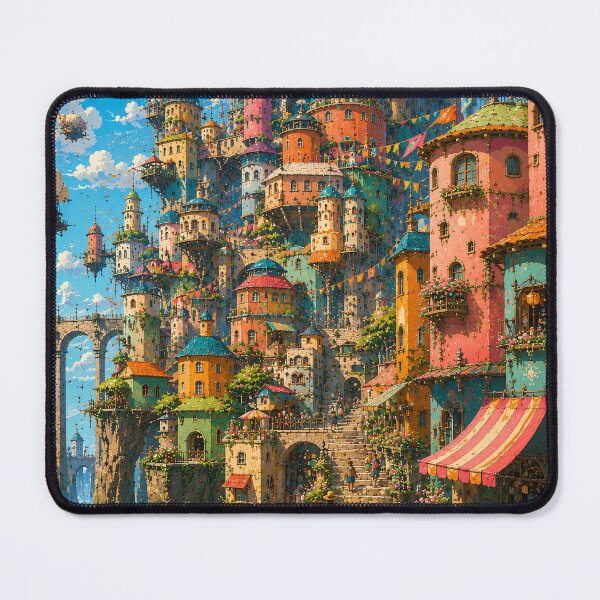 Item preview, Whimsical Colorful Castle Town - Airships And Storybook Fantasy City designed and sold by Jozefin's Studio.