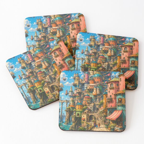 Item preview, Whimsical Colorful Castle Town - Airships And Storybook Fantasy City designed and sold by Jozefin's Studio.