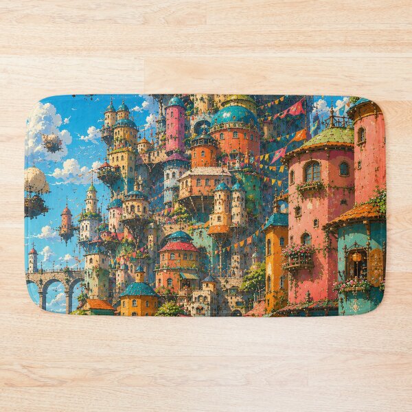 Item preview, Whimsical Colorful Castle Town - Airships And Storybook Fantasy City designed and sold by Jozefin's Studio.