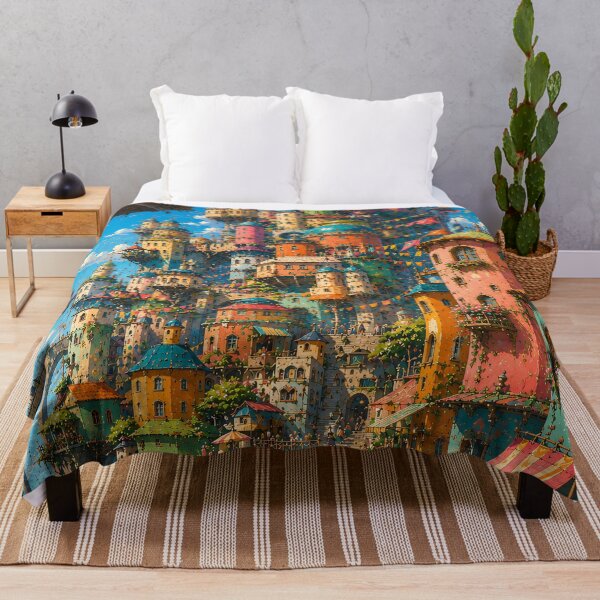 Item preview, Whimsical Colorful Castle Town - Airships And Storybook Fantasy City designed and sold by Jozefin's Studio.