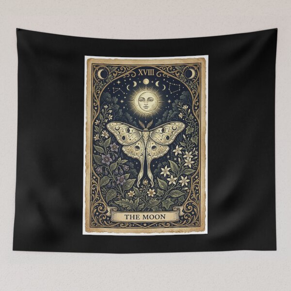 Item preview, The Moon Tarot Card Luna Moth Nightshade Botanical Celestial Art Print designed and sold by FemmePrintHaven.