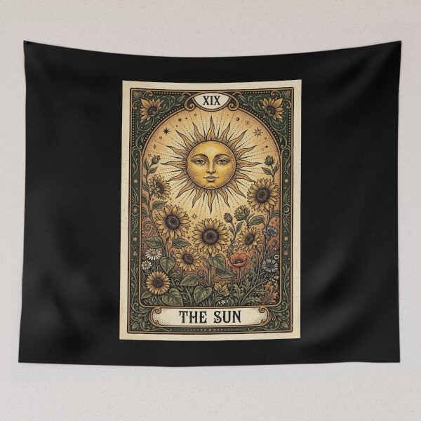 Item preview, The Sun Tarot Card Wildflower Botanical Vintage Sunflower Art Print designed and sold by FemmePrintHaven.