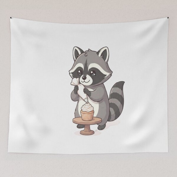 Item preview, Cute Raccoon Decorating Vanilla Cupcake designed and sold by Ella_Sketch.